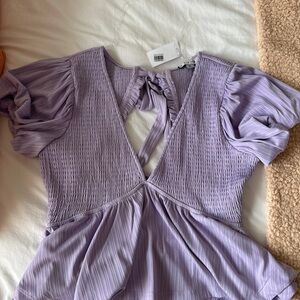 HYFVE Purple Puff Sleeve Smocked Blouse